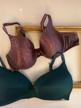 VOGUE & LA VIE ROSE Grey Patterned & Teal Women’s Bras Everyday Support size 38C